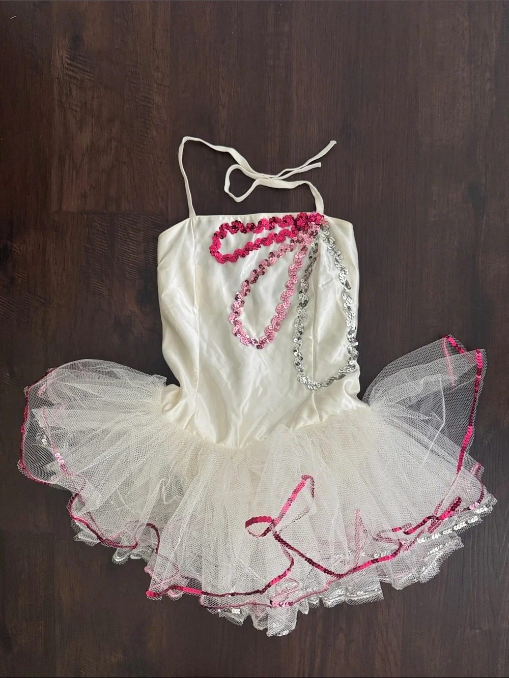 Kids Ballet Tutu Costume Dress Satin Like Pink Silver Sequins Dressup Dance Jazz